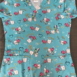 Cherokee Blue Dental Print Scrub Top